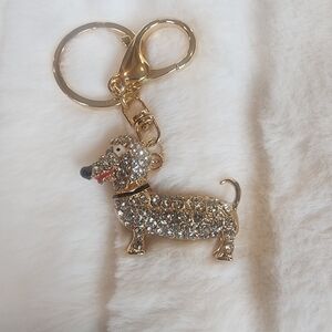 NWOT White Rhinestone Dachshund Keychain/Bag charm